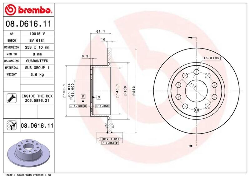 (VAG小賴汽車)Octavia 5Q0615601C 後 煞車盤 碟盤 253mm Brembo 平面盤 全新