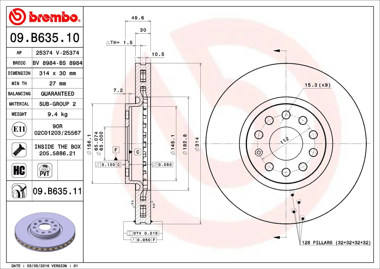 (VAG小賴汽車)前 煞車盤 碟盤2片 314mm Brembo 平面盤 全新