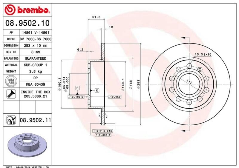 (VAG小賴汽車)Golf 5 6 Golf Plus Scirocco 後煞車盤 253mm Brembo 平面盤全新