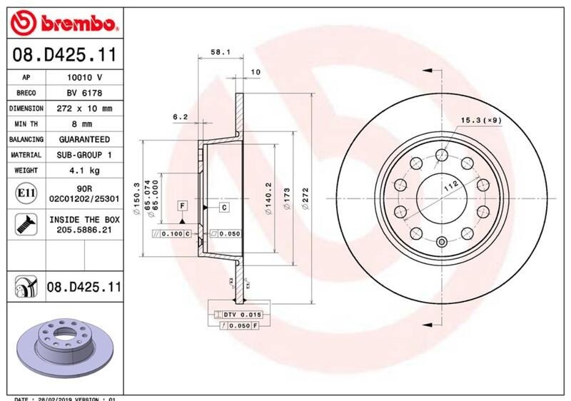 (VAG小賴汽車)Q2 T-Roc Octavia Karoq 後 煞車盤 碟盤 272mm Brembo 平面盤 全新