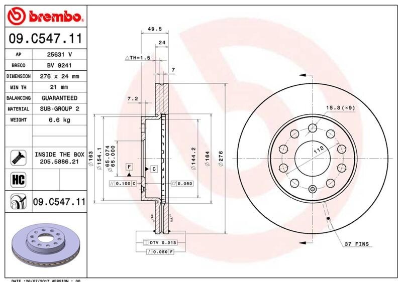 (VAG小賴汽車)A3 8V Octavia 前 煞車盤 碟盤 276mm Brembo 平面盤 全新