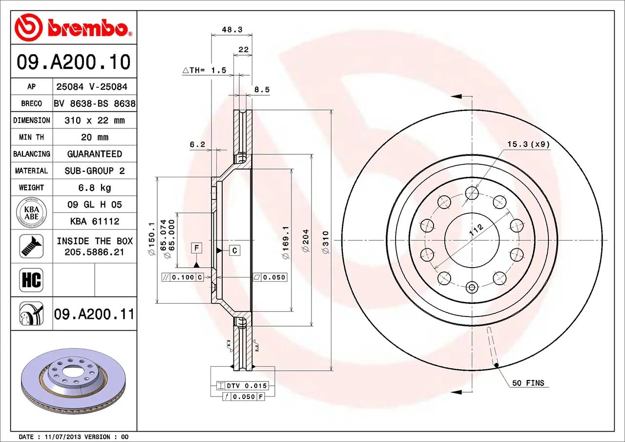(VAG小賴汽車)後 煞車盤 碟盤 310mm Brembo 平面盤 09.A200.11 全新